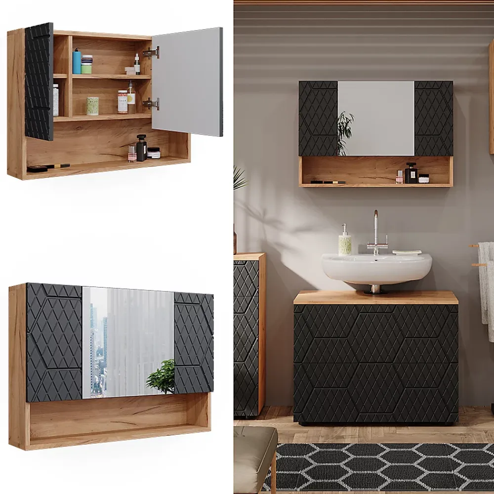 Vicco Armoire de toilette Anthracite avec structure en nid dabeille 80.1x55cm