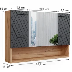 Vicco Armoire de toilette Anthracite avec structure en nid dabeille 80.1x55cm