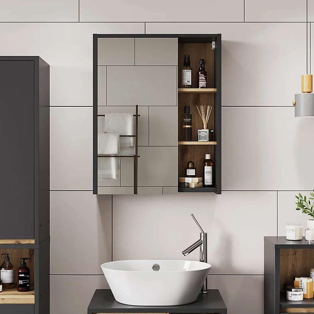 Vicco Armoire de toilette Gris/Artisan 60x75cm avec des étagères ouvertes