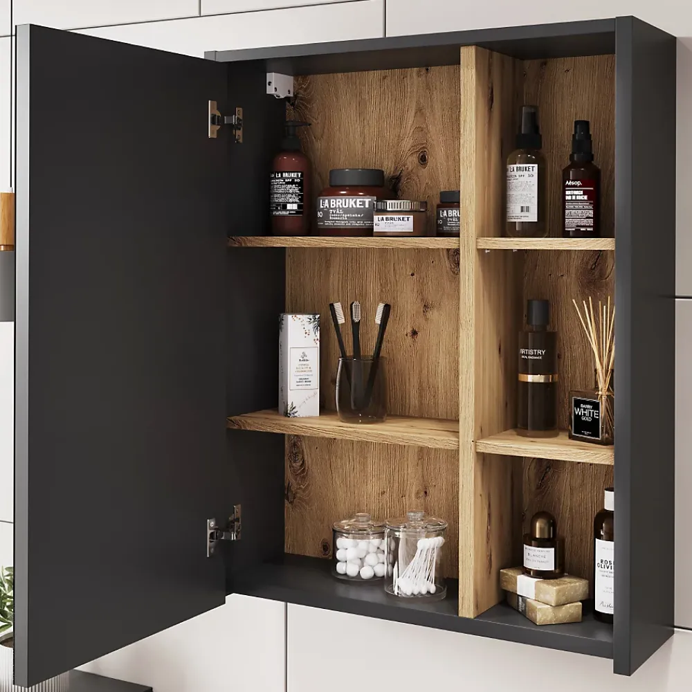 Vicco Armoire de toilette Gris/Artisan 60x75cm avec des étagères ouvertes
