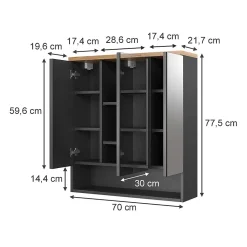 Vicco Armoire de toilette Anthracite 70x77.5cm