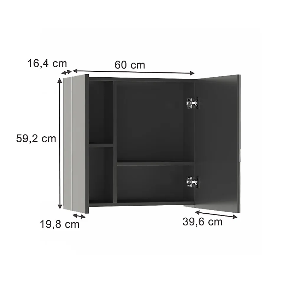 Vicco Armoire de toilette Anthracite 60x59.2cm Avec étagères et 1 porte miroir