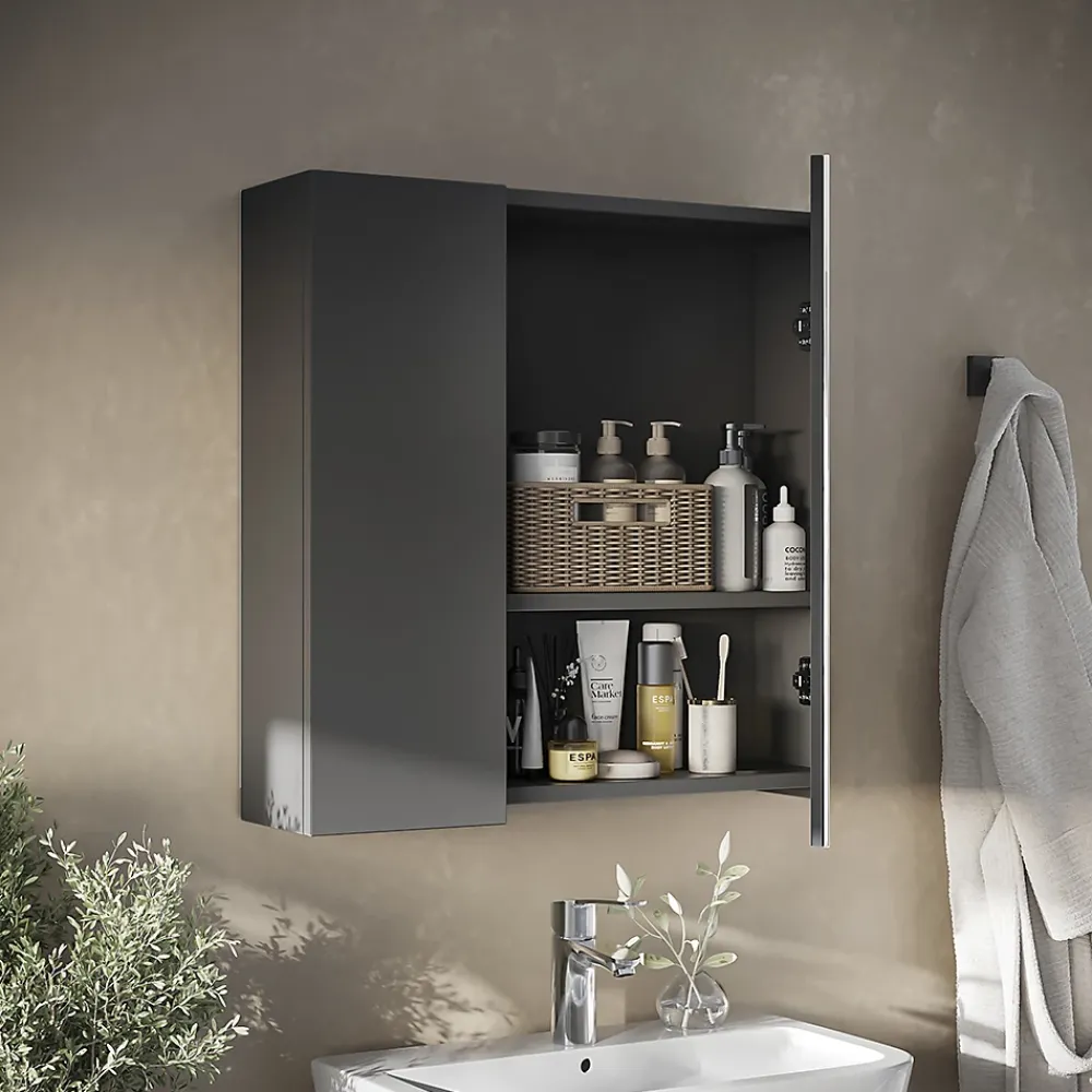 Vicco Armoire de toilette Anthracite 60x59.2cm Avec étagères et 1 porte miroir