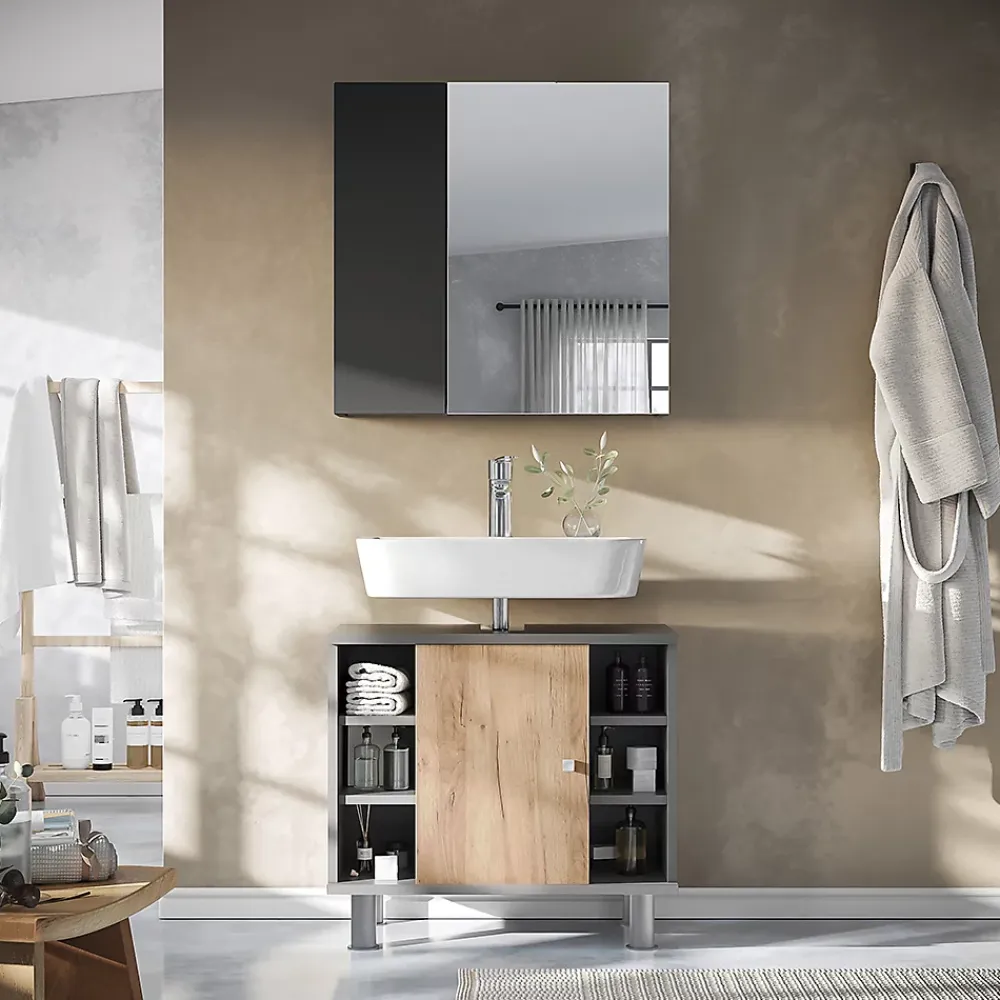 Vicco Armoire de toilette Anthracite 60x59.2cm Avec étagères et 1 porte miroir