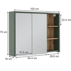 Vicco Armoire de toilette Vert/Artisan 100x75cm avec des étagères ouvertes