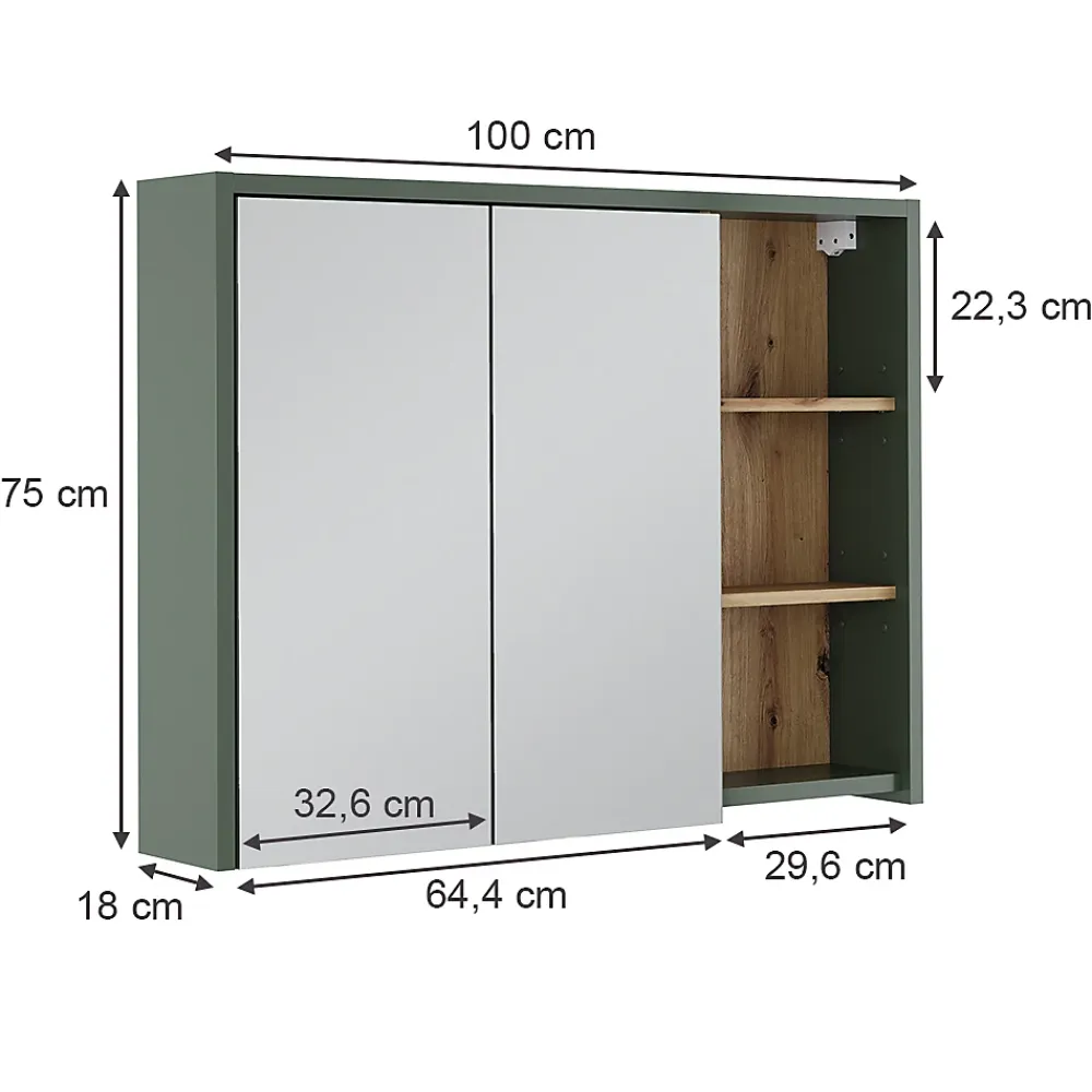 Vicco Armoire de toilette Vert/Artisan 100x75cm avec des étagères ouvertes