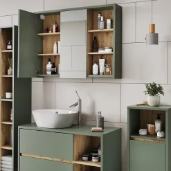 Vicco Armoire de toilette Vert/Artisan 100x75cm avec des étagères ouvertes