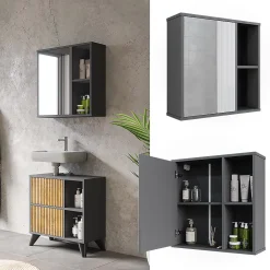 Armoire De Toilette|Vicco Armoire de toilette Anthracite 60x60cm