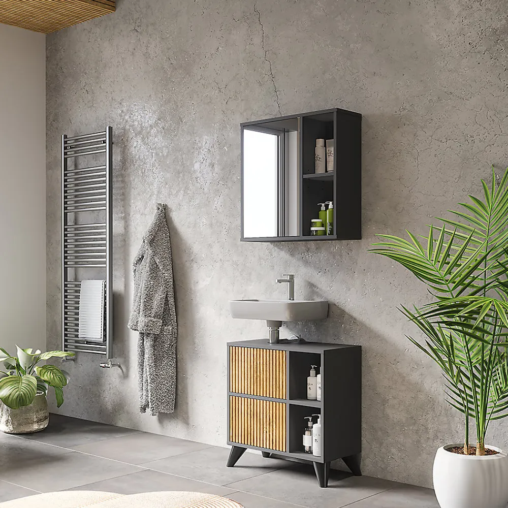 Armoire De Toilette|Vicco Armoire de toilette Anthracite 60x60cm