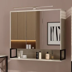 Armoire De Toilette|Vicco Armoire de toilette Chêne/noir 80x71.5cm avec lumière LED