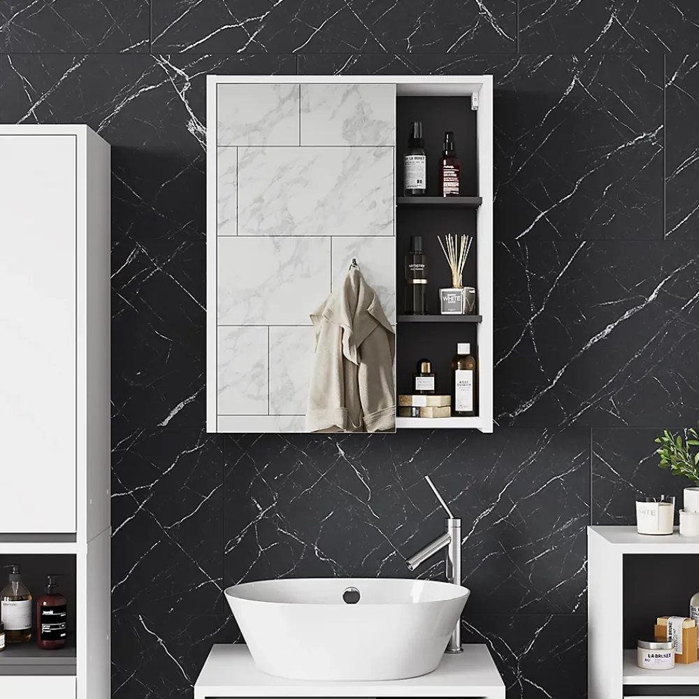 Vicco Armoire de toilette blanc/gris 60x75cm avec étagères ouvertes