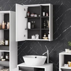 Vicco Armoire de toilette blanc/gris 60x75cm avec étagères ouvertes