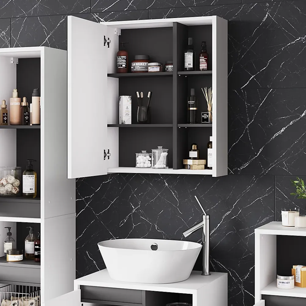 Vicco Armoire de toilette blanc/gris 60x75cm avec étagères ouvertes