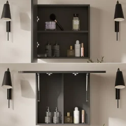 Armoire De Toilette|Vicco Armoire de toilette Anthracite 70x50cm avec des étagères