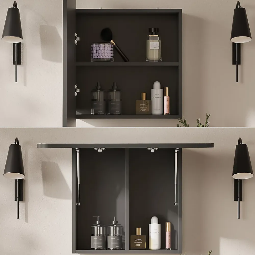 Armoire De Toilette|Vicco Armoire de toilette Anthracite 70x50cm avec des étagères