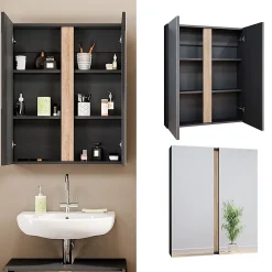 Vicco Armoire de toilette Anthracite 70.4x84cm avec 2 portes