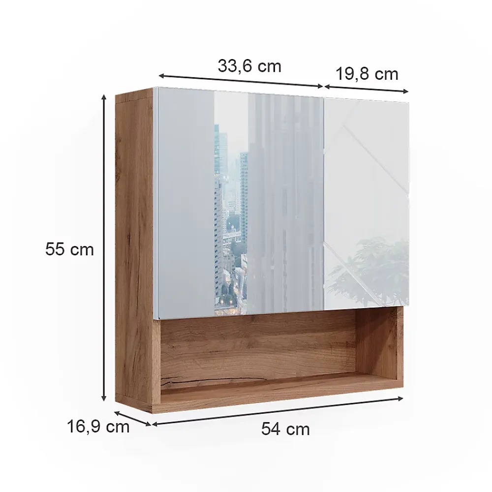 Armoire De Toilette|Vicco Armoire de toilette Blanc brillant/Chêne doré 54x55cm