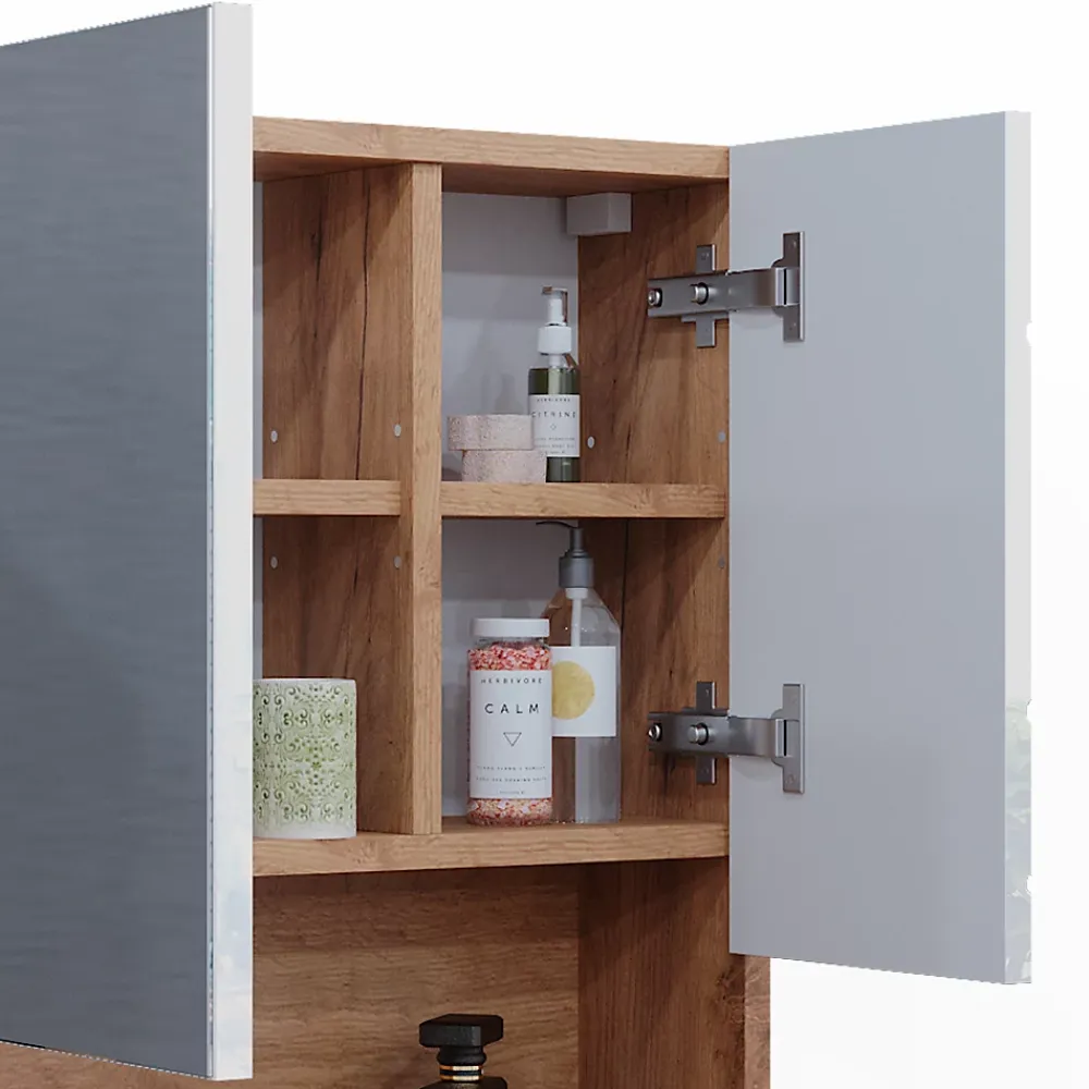 Armoire De Toilette|Vicco Armoire de toilette Blanc brillant/Chêne doré 54x55cm