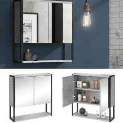 Armoire De Toilette|Vicco Armoire de toilette Béton 60x60.6cm