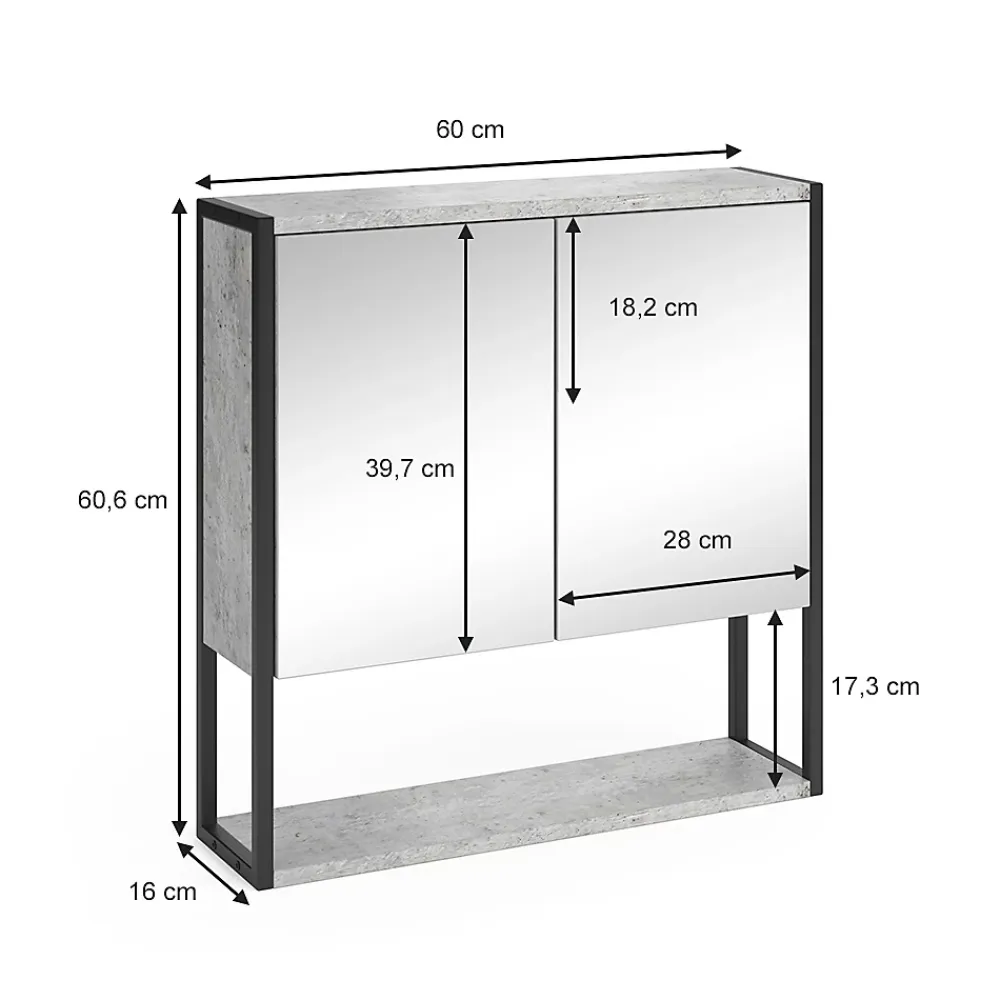 Armoire De Toilette|Vicco Armoire de toilette Béton 60x60.6cm