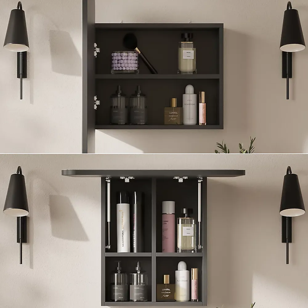 Armoire De Toilette|Vicco Armoire de toilette Anthracite 60x50cm avec des étagères