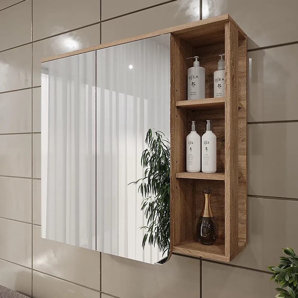 Armoire De Toilette|Vicco Armoire de toilette Sonoma/Bleu 80x75cm avec miroir