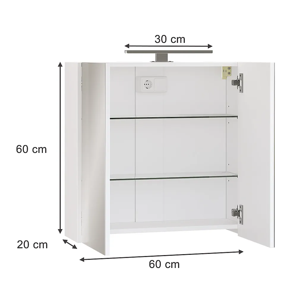 Armoire De Toilette|Vicco Armoire de toilette Blanc 60x60cm avec éclairage LED