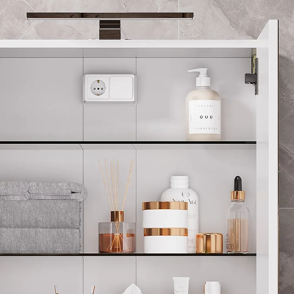Armoire De Toilette|Vicco Armoire de toilette Blanc 60x60cm avec éclairage LED
