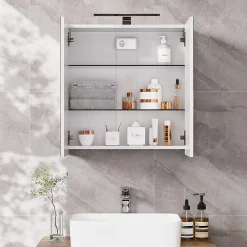 Armoire De Toilette|Vicco Armoire de toilette Blanc 60x60cm avec éclairage LED