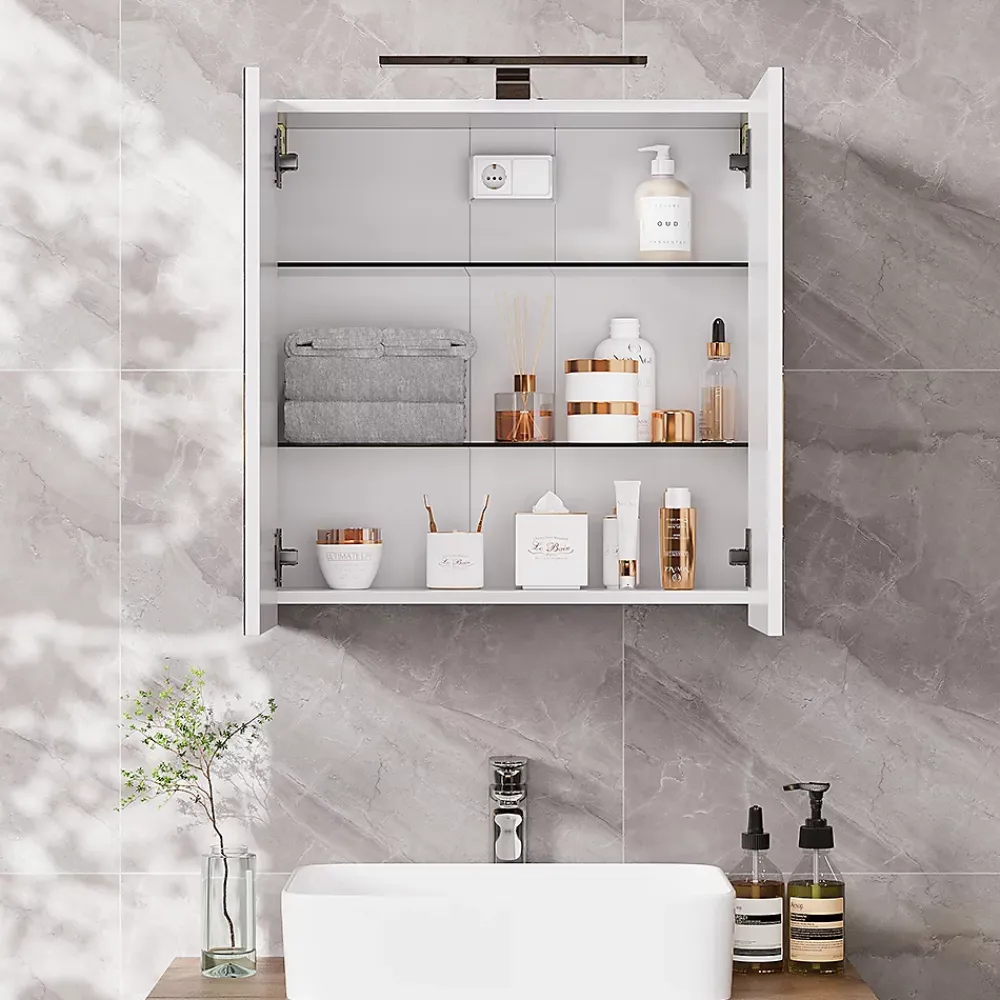 Armoire De Toilette|Vicco Armoire de toilette Blanc 60x60cm avec éclairage LED