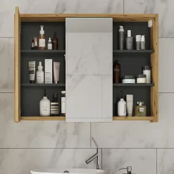Armoire De Toilette|Vicco Armoire de toilette Chêne/Anthracite 100x75cm