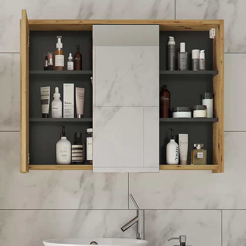 Armoire De Toilette|Vicco Armoire de toilette Chêne/Anthracite 100x75cm