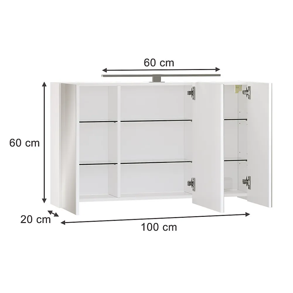 Vicco Armoire de toilette Blanc 100x60cm avec 3 portes et éclairage LED