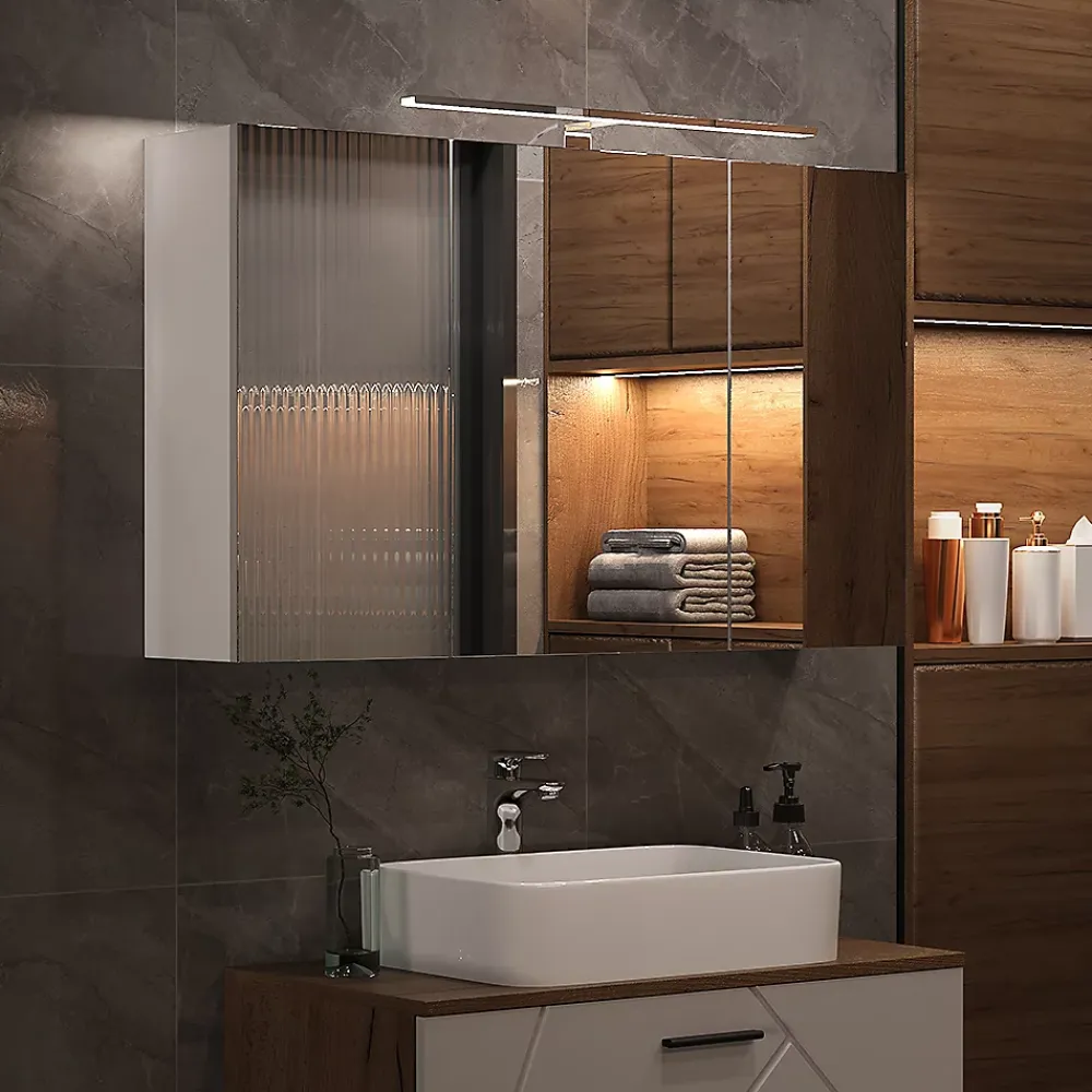 Vicco Armoire de toilette Blanc 100x60cm avec 3 portes et éclairage LED