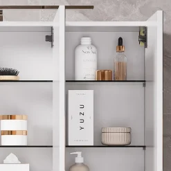 Vicco Armoire de toilette Blanc 100x60cm avec 3 portes et éclairage LED