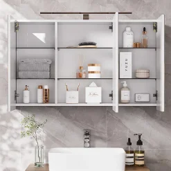 Vicco Armoire de toilette Blanc 100x60cm avec 3 portes et éclairage LED