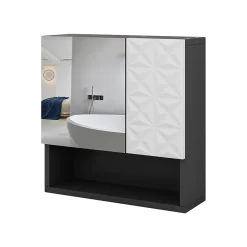 Armoire De Toilette|Vicco Armoire de toilette Noir 54x55cm avec porte et compartiments ouverts