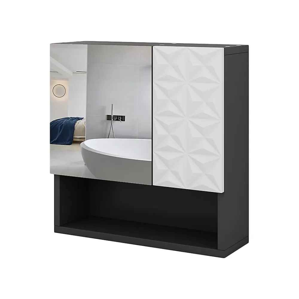 Armoire De Toilette|Vicco Armoire de toilette Noir 54x55cm avec porte et compartiments ouverts