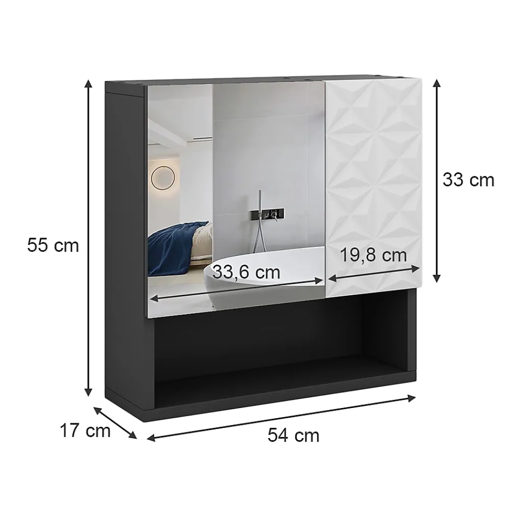 Armoire De Toilette|Vicco Armoire de toilette Noir 54x55cm avec porte et compartiments ouverts