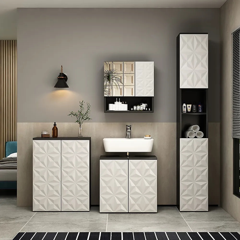 Armoire De Toilette|Vicco Armoire de toilette Noir 54x55cm avec porte et compartiments ouverts