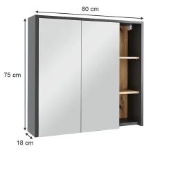 Vicco Armoire de toilette Gris/Artisan 80x75cm avec des étagères ouvertes