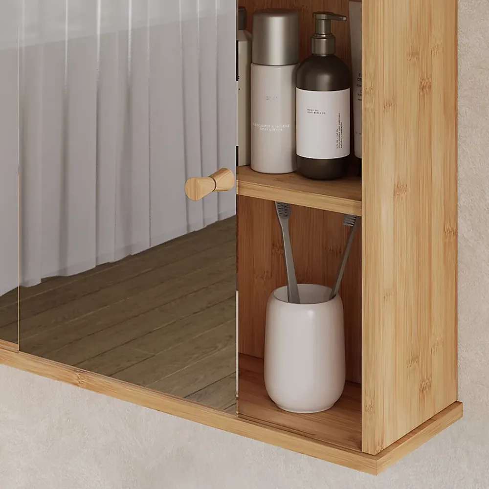 Armoire De Toilette|Vicco Armoire de toilette Bambou 55x40cm avec 2 portes coulissantes