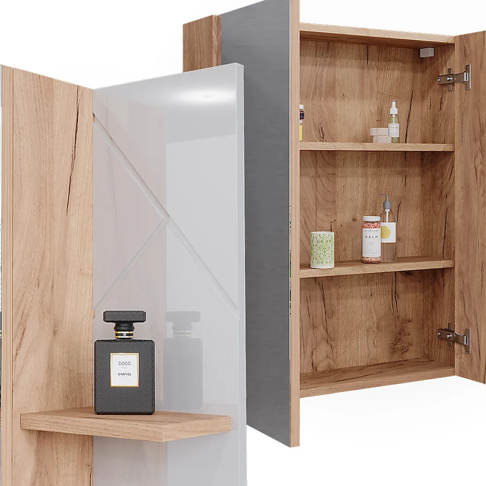 Vicco Armoire de toilette Chêne doré/blanc brillant 80x75cm