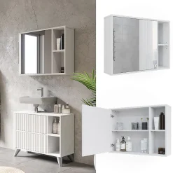 Armoire De Toilette|Vicco Armoire de toilette Blanc 80x60cm