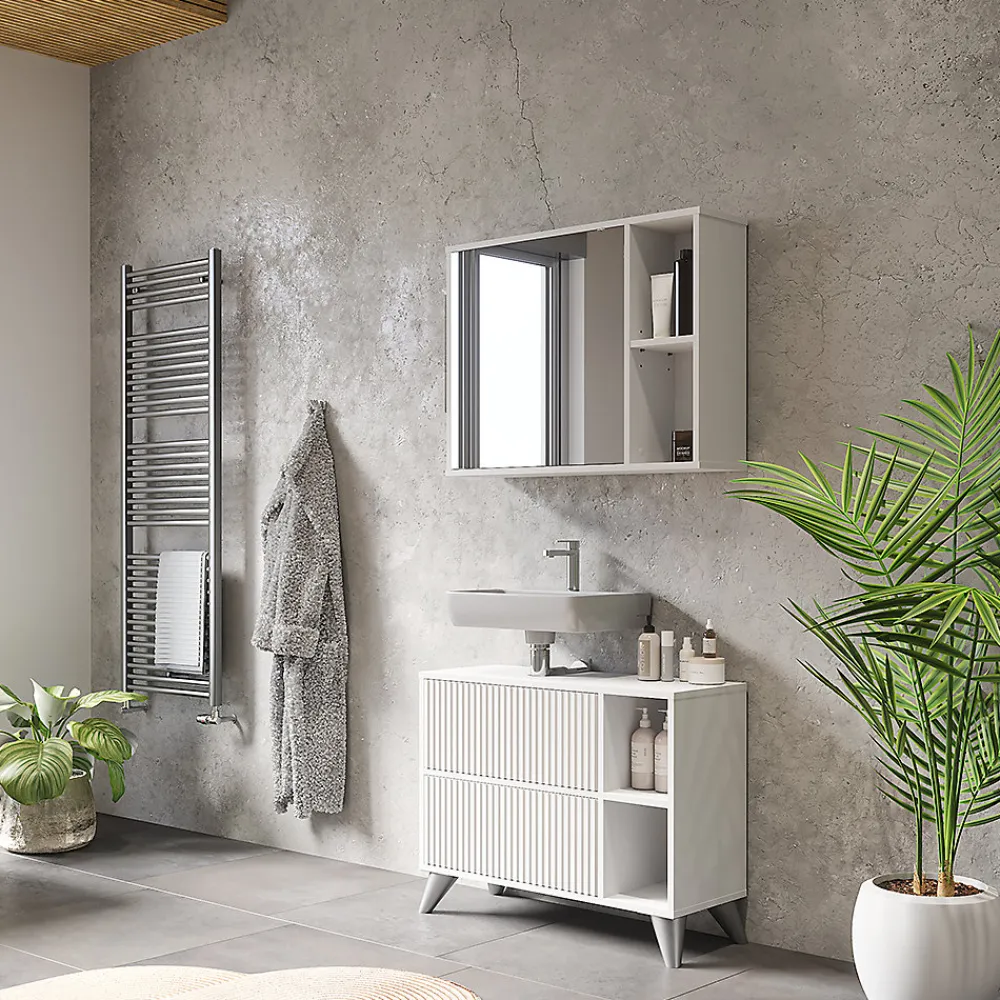 Armoire De Toilette|Vicco Armoire de toilette Blanc 80x60cm