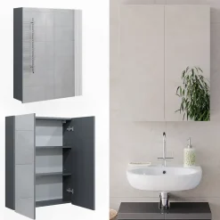 Armoire De Toilette|Vicco Armoire de toilette Anthracite 60x77cm