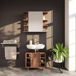 Armoire De Toilette|Vicco Armoire de toilette Bois antique 79.6x64cm