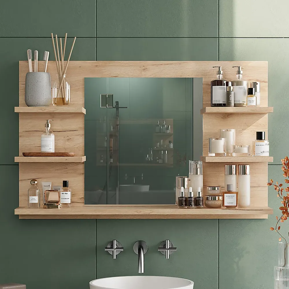 Armoire De Toilette|Vicco Armoire de toilette Chêne de force doré 78x50cm avec des étagères