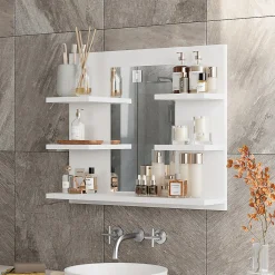 Armoire De Toilette|Vicco Armoire de toilette Blanc 58.8x50cm avec des étagères