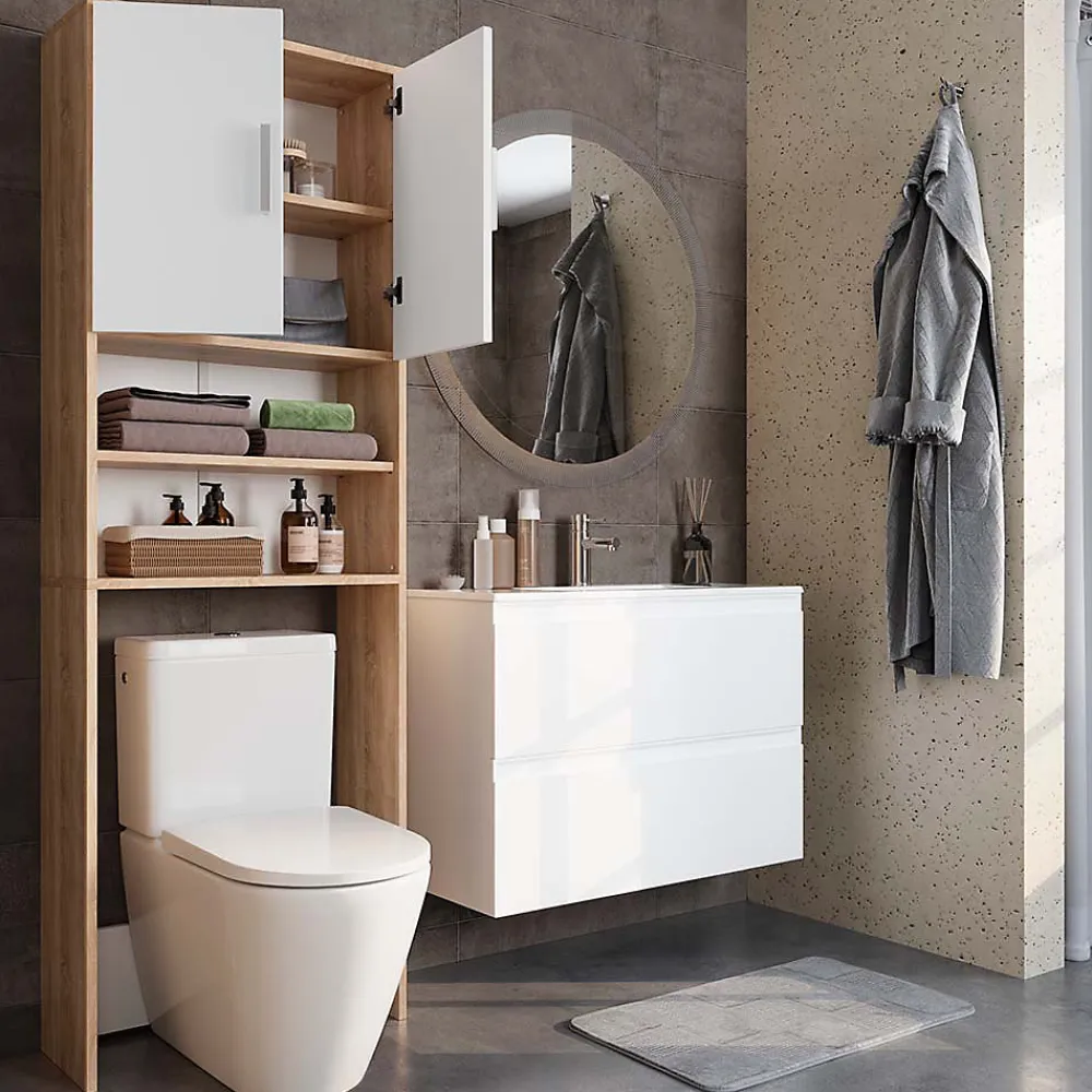 Meuble Wc|Vicco Armoire de toilette Sonoma/blanc 64x190cm avec 2 portes